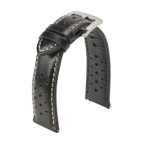 HRTUFN Echtes Rindslederarmband for Uhren 6 5, atmungsaktives Retro-Armband, 18 mm, 19, 20, 22(Black,18mm) von HRTUFN