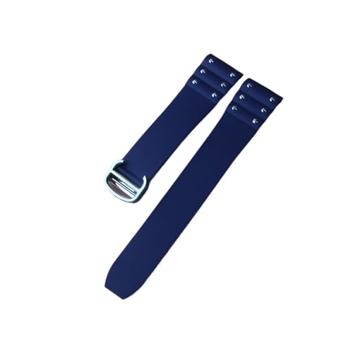 HRTUFN Ersatz-Uhrenarmbänder, 21 mm, Uhrenarmband, Serie Silikonkautschuk, gefaltete Schnalle, spezielle Herren-Metall-Silberverschlüsse(Blu) von HRTUFN