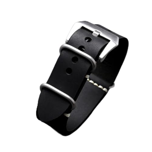 HRTUFN Handgefertigtes Lederarmband im Stil der Uhr, geeignet for Soldatenuhren, 20 22 24 mm, Oberschicht aus dickem Rindsleder(Brack Silver Buckle,26mm) von HRTUFN