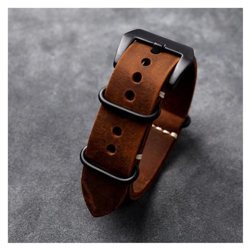 HRTUFN Handgefertigtes Lederarmband im Stil der Uhr, geeignet for Soldatenuhren, 20 22 24 mm, Oberschicht aus dickem Rindsleder(Brown Brack Buckle,24mm) von HRTUFN