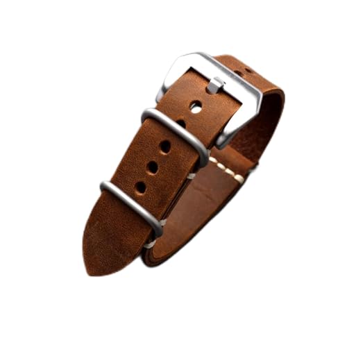 HRTUFN Handgefertigtes Lederarmband im Stil der Uhr, geeignet for Soldatenuhren, 20 22 24 mm, Oberschicht aus dickem Rindsleder(Brown Silver Buckle,26mm) von HRTUFN