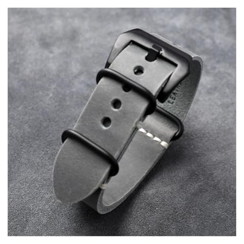 HRTUFN Handgefertigtes Lederarmband im Stil der Uhr, geeignet for Soldatenuhren, 20 22 24 mm, Oberschicht aus dickem Rindsleder(Grey Brack Buckle,20mm) von HRTUFN