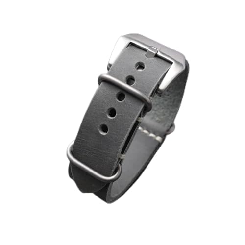 HRTUFN Handgefertigtes Lederarmband im Stil der Uhr, geeignet for Soldatenuhren, 20 22 24 mm, Oberschicht aus dickem Rindsleder(Grey Silver Buckle,26mm) von HRTUFN