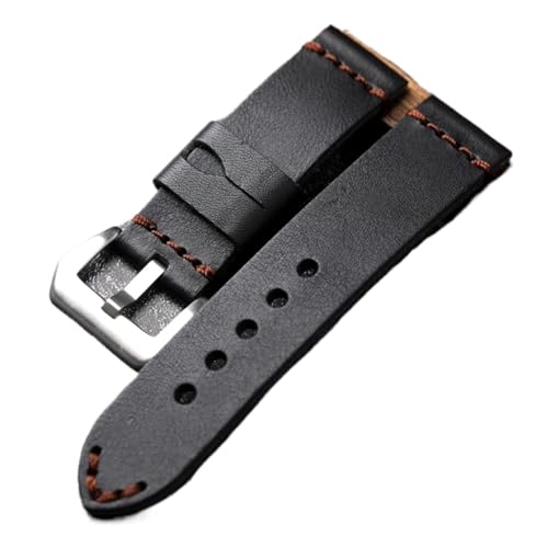 HRTUFN Handgefertigtes Lederarmband mit schwarzem 20-22-24-26-mm-Rindslederarmband im Vintage-Stil(Silver clasp,22mm) von HRTUFN