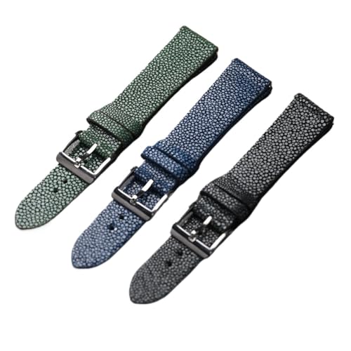 HRTUFN Handgefertigtes Perlenfisch-Lederarmband 18 MM 19 20 21 22 Schwarz Blau Grün Uhrenarmband Schnellverschluss(Black,22mm) von HRTUFN