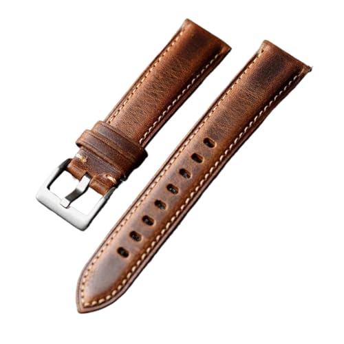 HRTUFN Handgefertigtes Rindslederarmband der obersten Schicht, 20 mm, 22, kompatibel mit mechanischen Uhren, luxuriöses Leder, Retro-Stil, Braungrau(Brown,20mm) von HRTUFN