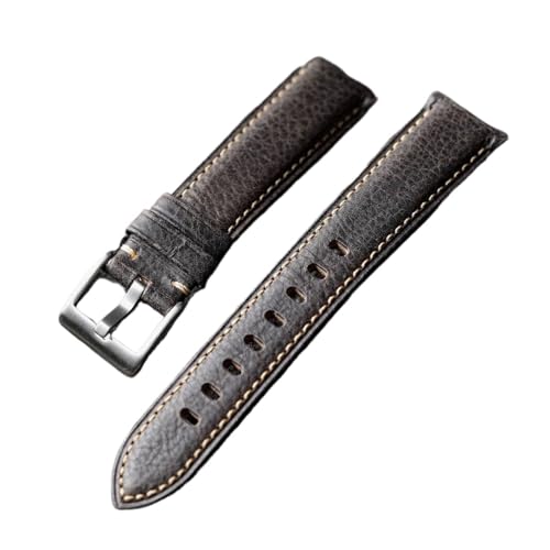 HRTUFN Handgefertigtes Rindslederarmband der obersten Schicht, 20 mm, 22, kompatibel mit mechanischen Uhren, luxuriöses Leder, Retro-Stil, Braungrau(Grigio,22mm) von HRTUFN