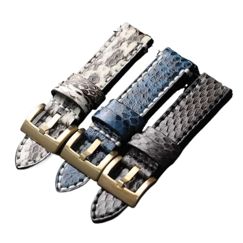 HRTUFN Handgefertigtes Schlangenhaut-Bronze-Schnallenzubehör, 22 20 26 MM Lederverdicktes Herrenarmband im Vintage-Stil(C colour,24mm) von HRTUFN