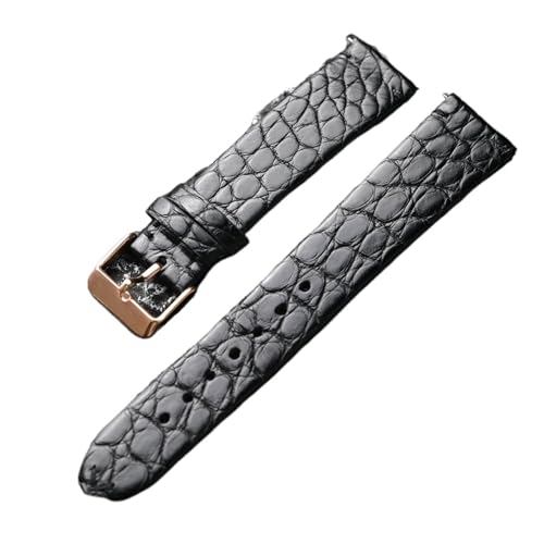 HRTUFN Handgefertigtes amerikanisches Krokodillederarmband, ultradünn, 18 19 20 21 22 mm, schwarzbraun, Herren-Echtarmband, Schnellverschluss(A Rose Gold Buckle,20mm) von HRTUFN