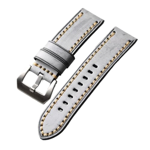 HRTUFN Handgefertigtes dickes italienisches Lederarmband, schwarz-grau, 20 mm, 22, 24, Deckschicht aus Rindsleder, geeignet for mechanische Uhren(Sliver buckle,22mm) von HRTUFN