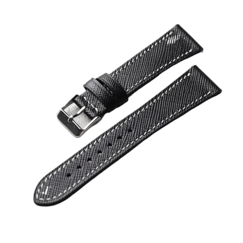 HRTUFN Handgefertigtes italienisches Rindslederarmband mit Kreuzmuster, 18 mm, 19, 20, Schnellverschluss, SM Blau-Schwarzes Lederarmband(A Silver Buckle,18mm) von HRTUFN