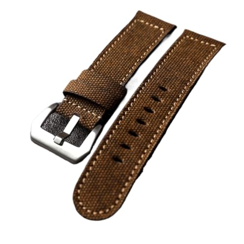 HRTUFN Handgefertigtes laminiertes Canvas-Lederarmband, 20 22 24 mm, verdickt, weich und hochwertig, geeignet for PAM111 441 Herrenarmband(Silver buckle,24mm) von HRTUFN