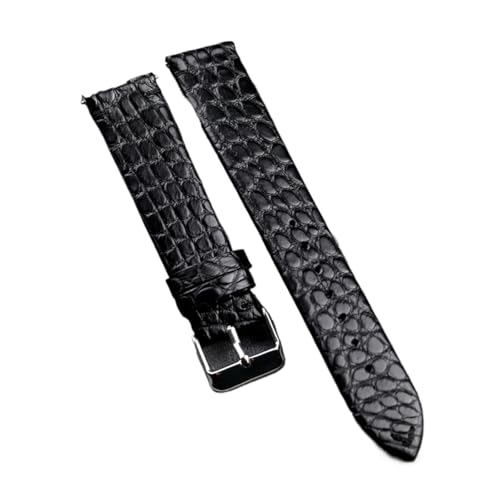 HRTUFN Handgemachtes Alligatorleder Uhrenarmband Ultradünn 18 19 20 21 22MM Schwarz Braun Weiches Armband, Schnellverschluss(Brack A style,21mm) von HRTUFN