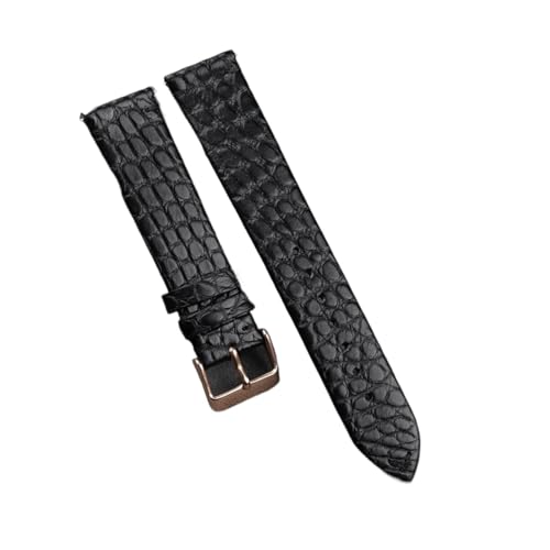 HRTUFN Handgemachtes Alligatorleder Uhrenarmband Ultradünn 18 19 20 21 22MM Schwarz Braun Weiches Armband, Schnellverschluss(Brack B style,18mm) von HRTUFN