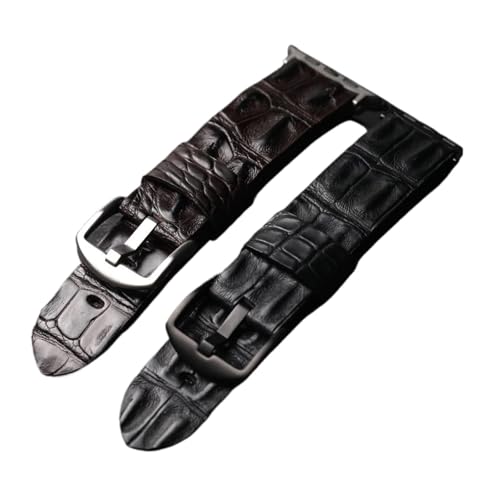 HRTUFN Handgemachtes Krokodillederarmband 49MM 45MM 44MM 42MM 41MM 40MM Echtes Leder Weiches Vintage, Punk-Stil M(Brown Silver Buckle,41mm 40mm) von HRTUFN