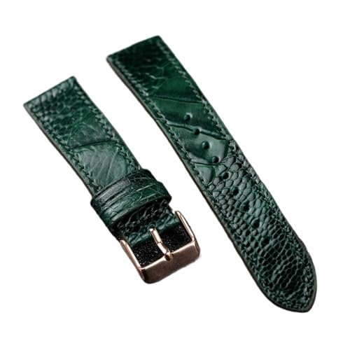 HRTUFN Handgemachtes Straußenfuß-Lederarmband Blau Grün 18 19 20 21 22MM Weiches Vintage-Stil-Armband Herren(Rose gold buckle,19mm) von HRTUFN