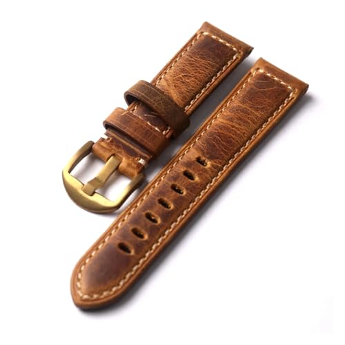 HRTUFN Handgemachtes Uhrenarmband aus Rindsleder 20 21 22 24 MM Braun Bronze Armband, italienisches Herrenarmband(22mm) von HRTUFN