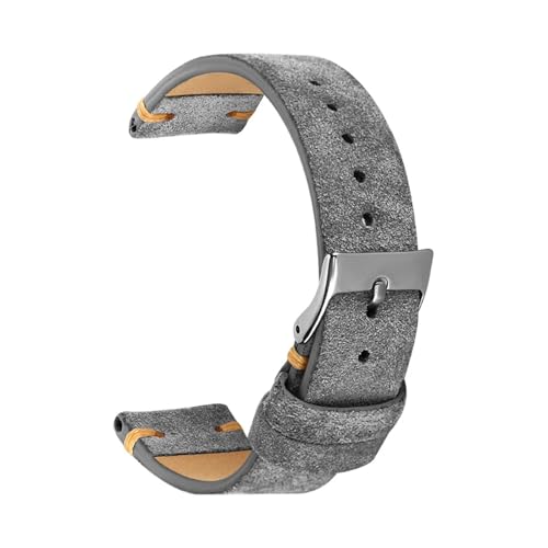 HRTUFN Handgemachtes Wildlederarmband 18 19 20 22MM passend for antike Uhren Herrenarmband Vintage Stil Armband Mattes Leder graues(GELB,21mm) von HRTUFN