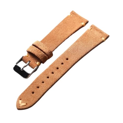 HRTUFN Handgemachtes italienisches Uhrenarmband aus mattiertem Wildleder 18 19 20 21 22MM Graubraun Retro Weiches Lederarmband(B Silver Buckle,18mm) von HRTUFN