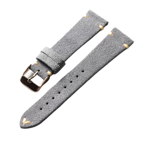 HRTUFN Handgemachtes italienisches Uhrenarmband aus mattiertem Wildleder 18 19 20 21 22MM Graubraun Retro Weiches Lederarmband(C Rose gold Buckle,19mm) von HRTUFN