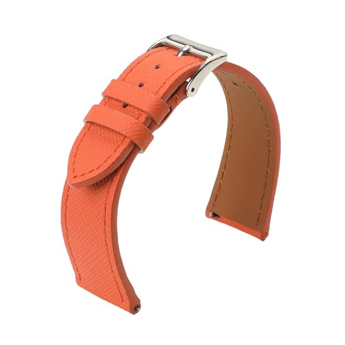 HRTUFN Hochwertige Uhrenarmbänder aus Kalbsleder, Saffiano-Armbänder, 18 mm, 20, 22, Armband, Armbanduhren, Zubehör(Orange,18mm) von HRTUFN