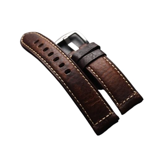 HRTUFN Hochwertiges italienisches Rindslederarmband, 20 22 24 26 mm, handgefertigt, Vintage-Stil, weiches Herrenarmband 111 441(Silver buckle,26mm) von HRTUFN