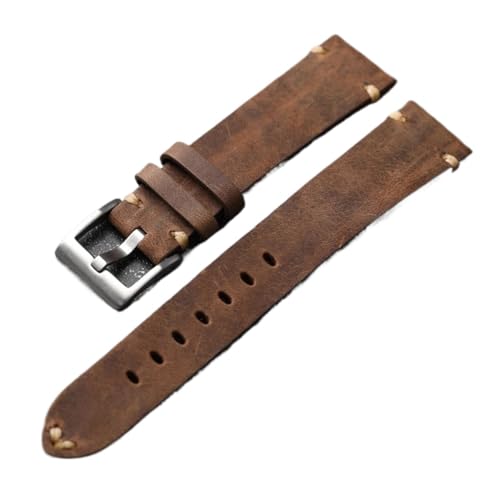 HRTUFN Kopfschicht Rindsleder weiches Vintage Lederarmband Retro-Stil 18 19 20 22MM Leder Männer braun Armband(20mm) von HRTUFN