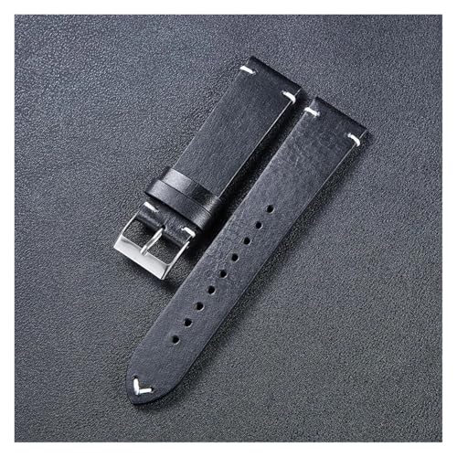 HRTUFN Leder Uhrenarmband 18mm 20mm 22mm Vintage Schwarz Blau Braun Schnellverschluss Zubehör(Black,18mm) von HRTUFN