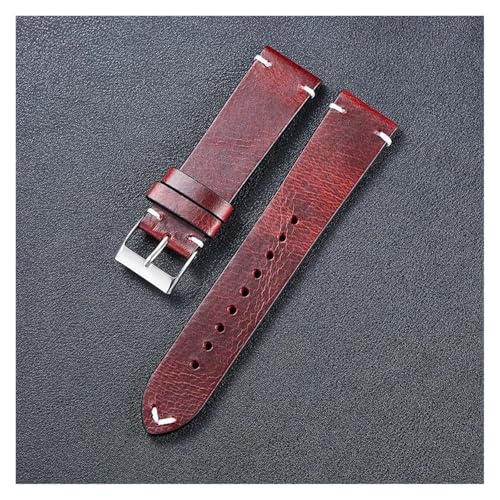 HRTUFN Leder Uhrenarmband 18mm 20mm 22mm Vintage Schwarz Blau Braun Schnellverschluss Zubehör(Red Brown,20mm) von HRTUFN