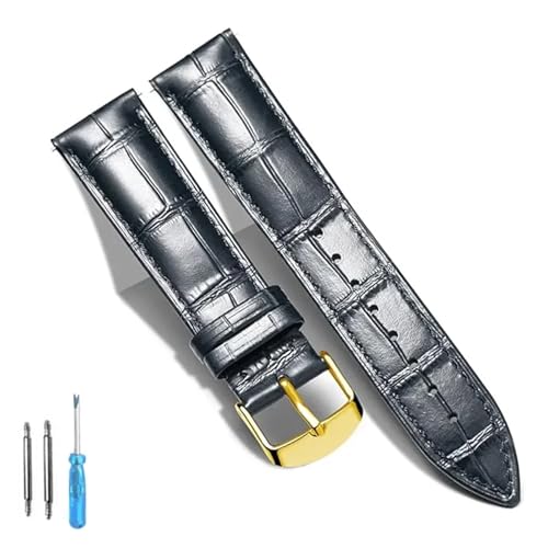 HRTUFN Lederarmband for Uhren, echtes Kalbsleder, Ersatzarmband, 18 mm, 20, 22, 24(Black Gold,20mm) von HRTUFN