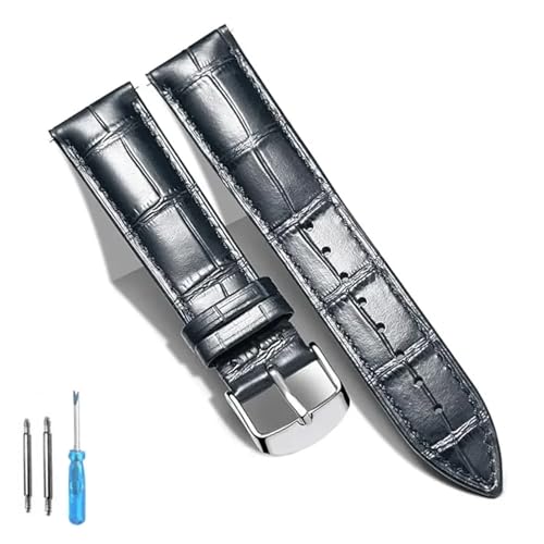 HRTUFN Lederarmband for Uhren, echtes Kalbsleder, Ersatzarmband, 18 mm, 20, 22, 24(Black silver,16mm) von HRTUFN