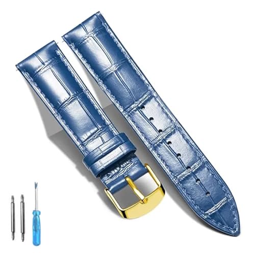 HRTUFN Lederarmband for Uhren, echtes Kalbsleder, Ersatzarmband, 18 mm, 20, 22, 24(Blue Gold,14mm) von HRTUFN