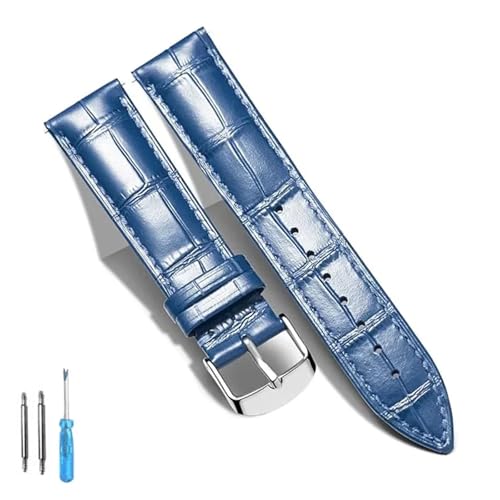 HRTUFN Lederarmband for Uhren, echtes Kalbsleder, Ersatzarmband, 18 mm, 20, 22, 24(Blue silver,22mm) von HRTUFN