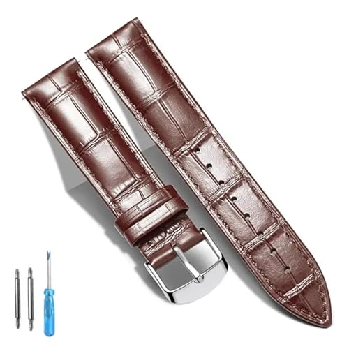 HRTUFN Lederarmband for Uhren, echtes Kalbsleder, Ersatzarmband, 18 mm, 20, 22, 24(Brown silver,16mm) von HRTUFN