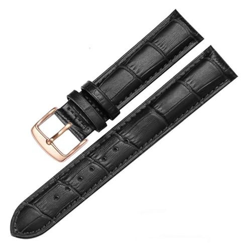HRTUFN Mode Leder Uhrenarmband Ersatzarmband Rose Gold Schnalle Schwarz Braun Armband(Black Rosegold,12mm) von HRTUFN