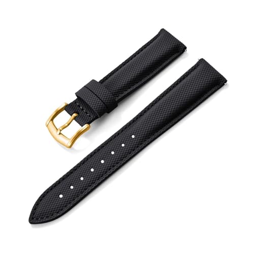 HRTUFN Beschichtetes Segeltuch-Sportarmband, 18/19/20/22 mm, wasserdicht, mit Schnellverschluss, Zubehör for Smartwatches(Black-Gold,18mm) von HRTUFN