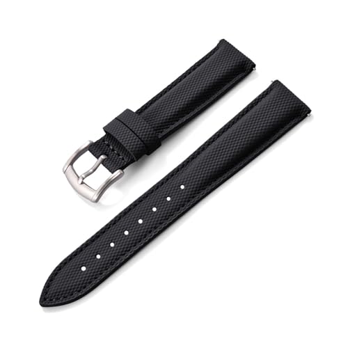 HRTUFN Beschichtetes Segeltuch-Sportarmband, 18/19/20/22 mm, wasserdicht, mit Schnellverschluss, Zubehör for Smartwatches(Black-Silver,18mm) von HRTUFN