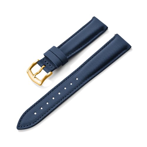 HRTUFN Beschichtetes Segeltuch-Sportarmband, 18/19/20/22 mm, wasserdicht, mit Schnellverschluss, Zubehör for Smartwatches(Blue-Gold,18mm) von HRTUFN