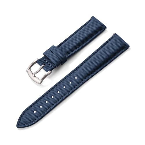 HRTUFN Beschichtetes Segeltuch-Sportarmband, 18/19/20/22 mm, wasserdicht, mit Schnellverschluss, Zubehör for Smartwatches(Blue-Silver,18mm) von HRTUFN