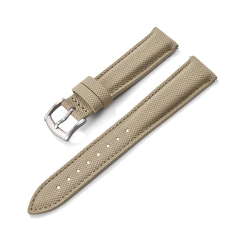 HRTUFN Beschichtetes Segeltuch-Sportarmband, 18/19/20/22 mm, wasserdicht, mit Schnellverschluss, Zubehör for Smartwatches(Khaki-Silver,18mm) von HRTUFN