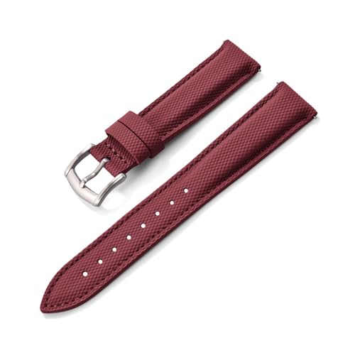 HRTUFN Beschichtetes Segeltuch-Sportarmband, 18/19/20/22 mm, wasserdicht, mit Schnellverschluss, Zubehör for Smartwatches(Red-Silver,18mm) von HRTUFN