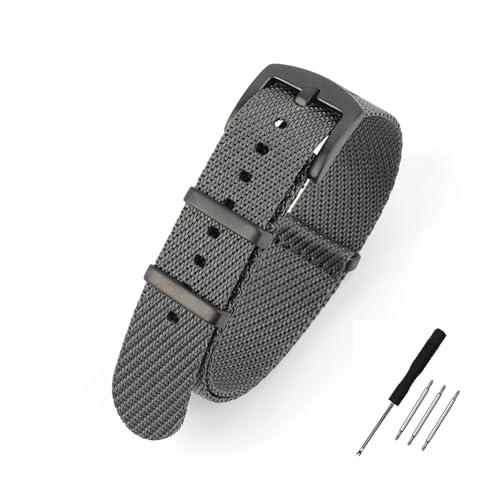 HRTUFN Nylon-Uhrenarmband, 20 mm, 22, Streifen-Uhrenarmband, Ersatzarmband, Militärarmband, Zubehör, Uhrenarmbänder(Gray 2,20mm) von HRTUFN