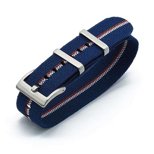 HRTUFN Nylonbänder 20 mm 22 Uhrenarmbänder Langlebige französische Truppen Fallschirm Spezial elastische Ersatz for Männer(Blue White Orange,22mm) von HRTUFN