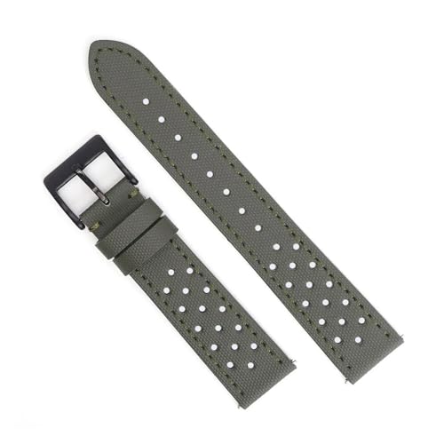 HRTUFN Rallye-Uhrenarmband, Schnellverschluss, langlebiges Segeltuch- und Lederarmband, 18 mm, 19, 20, 22, Uhrenarmband, Zubehör, perforierter Gürtel(Army green 2,19mm) von HRTUFN