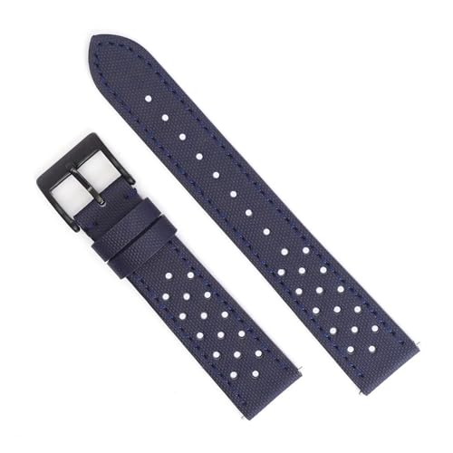 HRTUFN Rallye-Uhrenarmband, Schnellverschluss, langlebiges Segeltuch- und Lederarmband, 18 mm, 19, 20, 22, Uhrenarmband, Zubehör, perforierter Gürtel(Navy blue 2,22mm) von HRTUFN