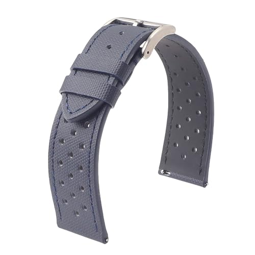 HRTUFN Schnellverschluss 18 mm 19 20 22 Premium-Segeltuch-Uhrenarmband Poröses, atmungsaktives Armband Wasserdichtes Nylon-Sportarmband(Navy blue,20mm) von HRTUFN