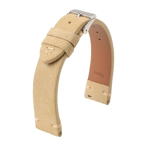 HRTUFN Schnellverschluss-Armband aus weichem Wildleder, 18 mm, 19, 20, 21, 22, 24, Kalbslederarmband, Damen- und Herrenarmband, handgenähtes Retro-Armband(Beige,19mm) von HRTUFN