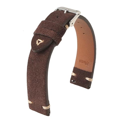 HRTUFN Schnellverschluss-Armband aus weichem Wildleder, 18 mm, 19, 20, 21, 22, 24, Kalbslederarmband, Damen- und Herrenarmband, handgenähtes Retro-Armband(Coffee,19mm) von HRTUFN