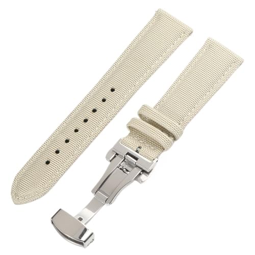 HRTUFN Schnellverschluss-Uhrenarmband aus Nylon und Segeltuch, 18 mm, 19, 20, 21, 22, 24, Schnallenband(Beige,19mm) von HRTUFN