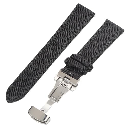 HRTUFN Schnellverschluss-Uhrenarmband aus Nylon und Segeltuch, 18 mm, 19, 20, 21, 22, 24, Schnallenband(Black,20mm) von HRTUFN